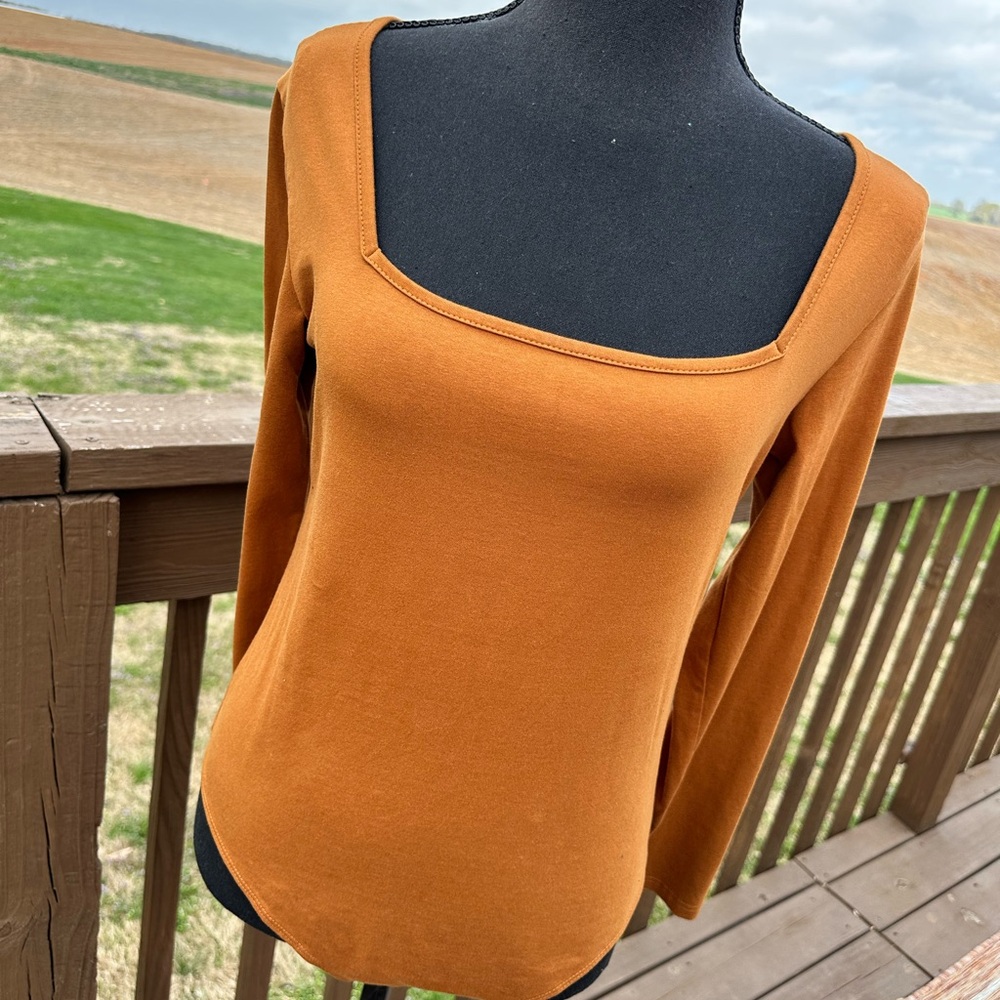 Women's Square Neck Long Sleeve Bodysuit - Orange